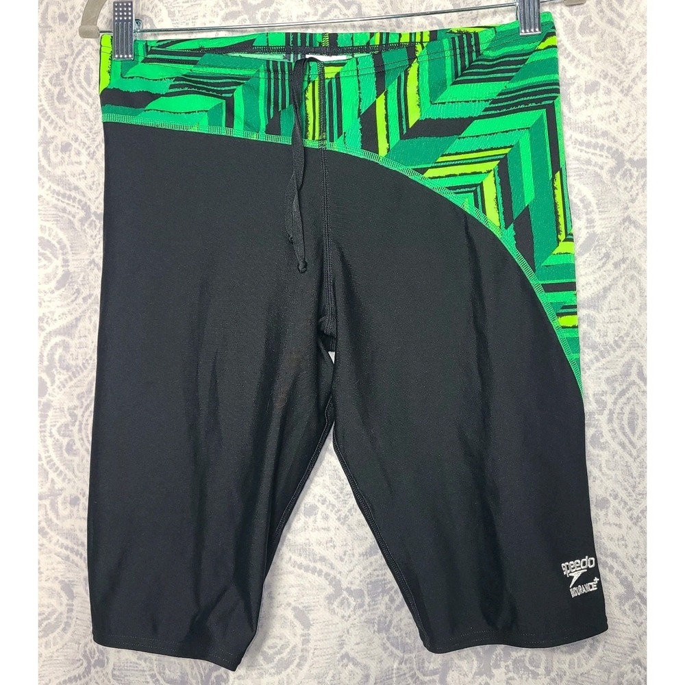 Speedo Endurance+ Jammer Swimsuit Men's Size 32 Black Green Competition Swim